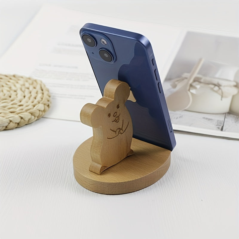 Wooden Mouse Phone Stand Desk Accessory Perfect Party Gift