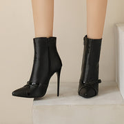 Women's Black Synthetic Pointed Toe Stiletto Ankle Boots with Zipper