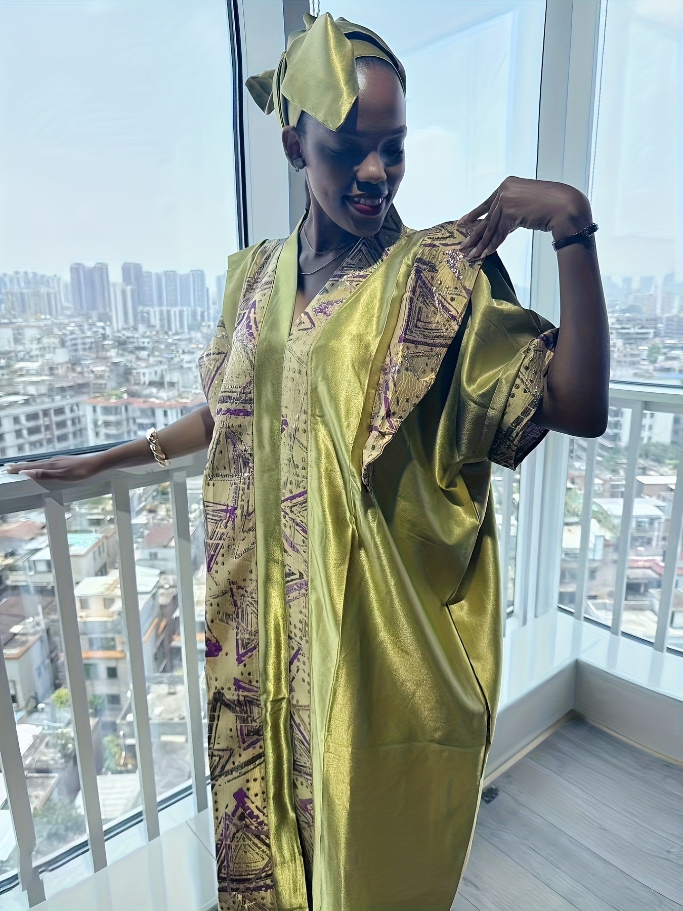 Plus Size Women's V-Neck Long Dress Color Block Asymmetrical Hem Lightweight Dress