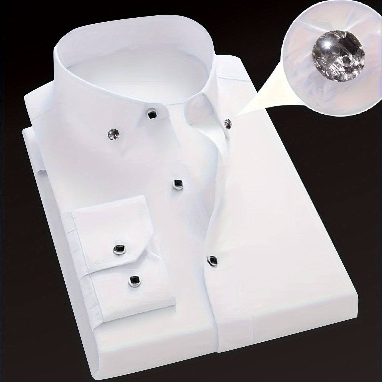 Men's Solid Color Dress Shirt 100% Polyester Regular Fit Lapel Collar All-Season