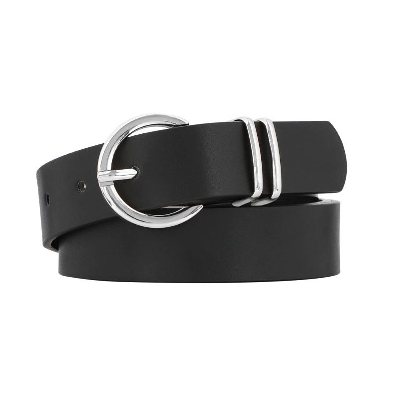 Women's Leather Belt for Jeans and Pants with Golden Buckle Solid Color Simple Design