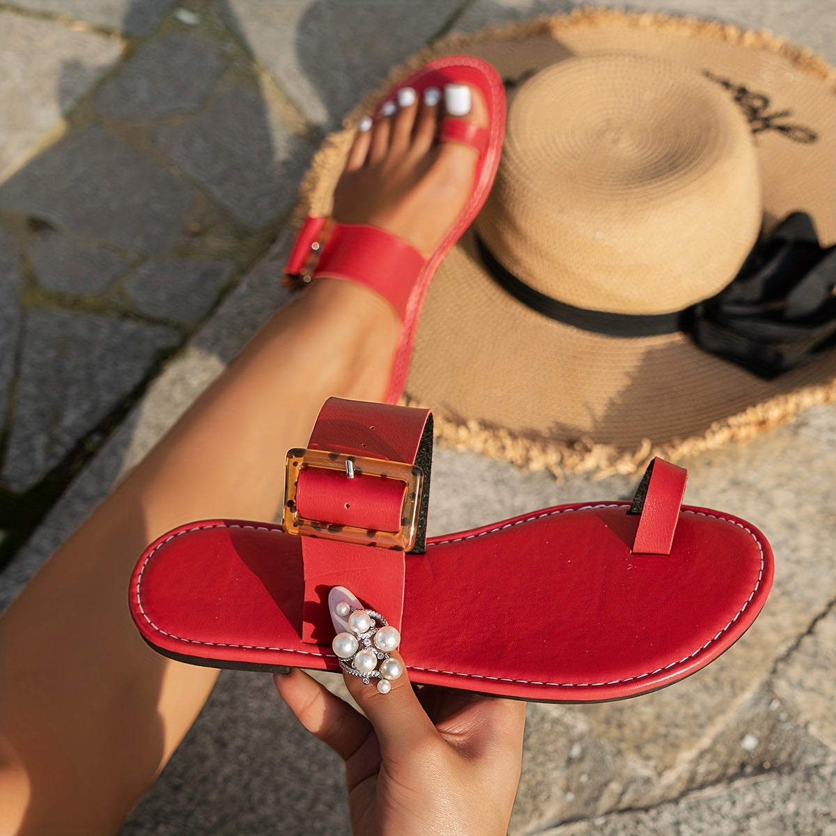 Women's Leopard Print Open-Toe Slippers Flat Heel Rubber Sole All-Season Shoes