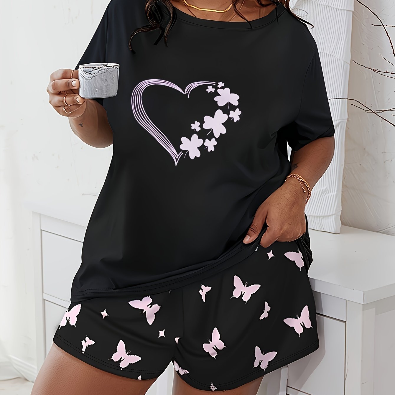 Women's Loungewear Set Short Sleeve Printed T-Shirt Pants Comfortable