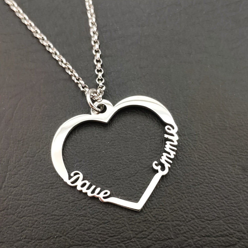 Collar de corazón con doble nombre personalizado en acero inoxidable, joyería a medida