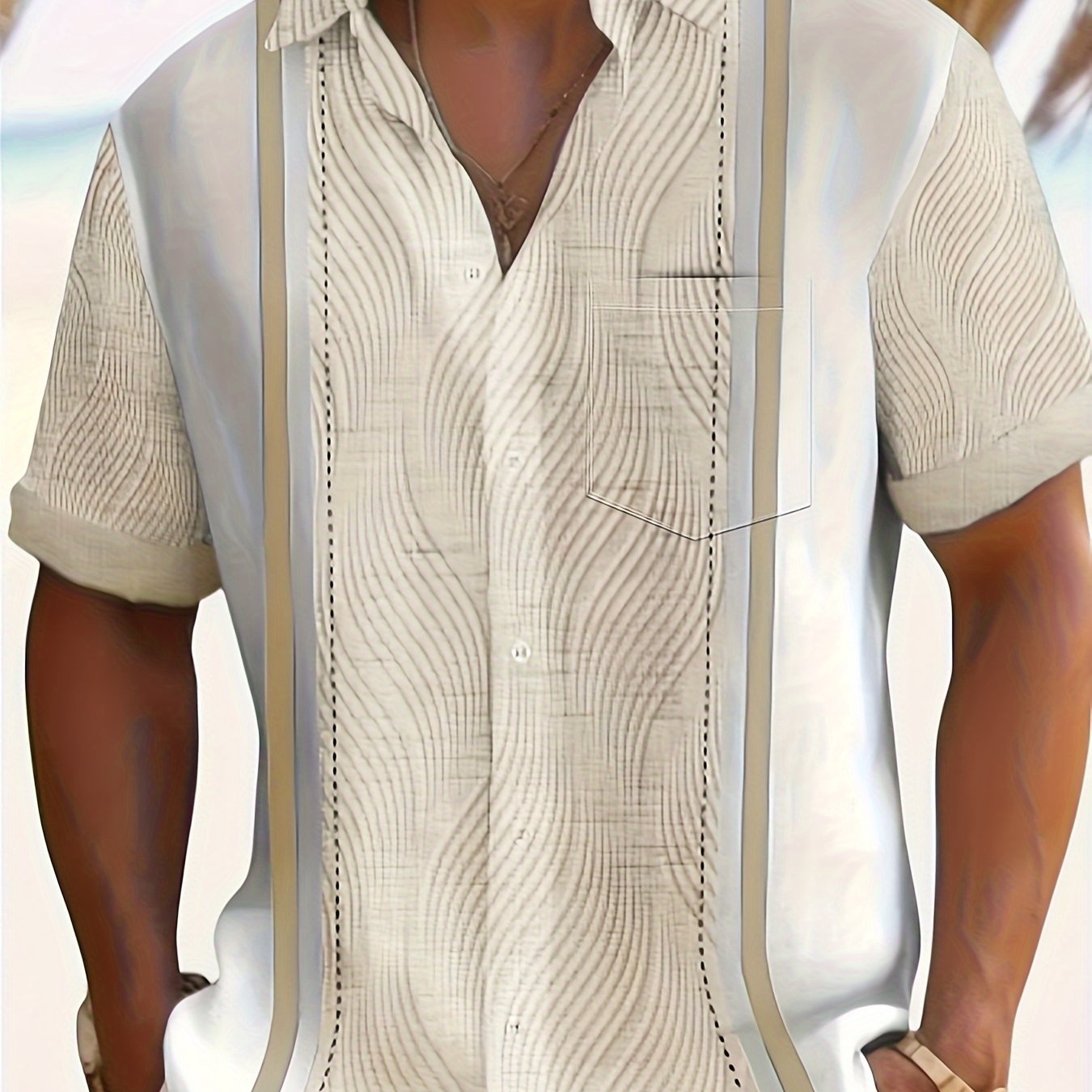 Men's Plus Size Button-Up Shirt with European and American Prints Slim Fit V-Neck Pockets All-Season