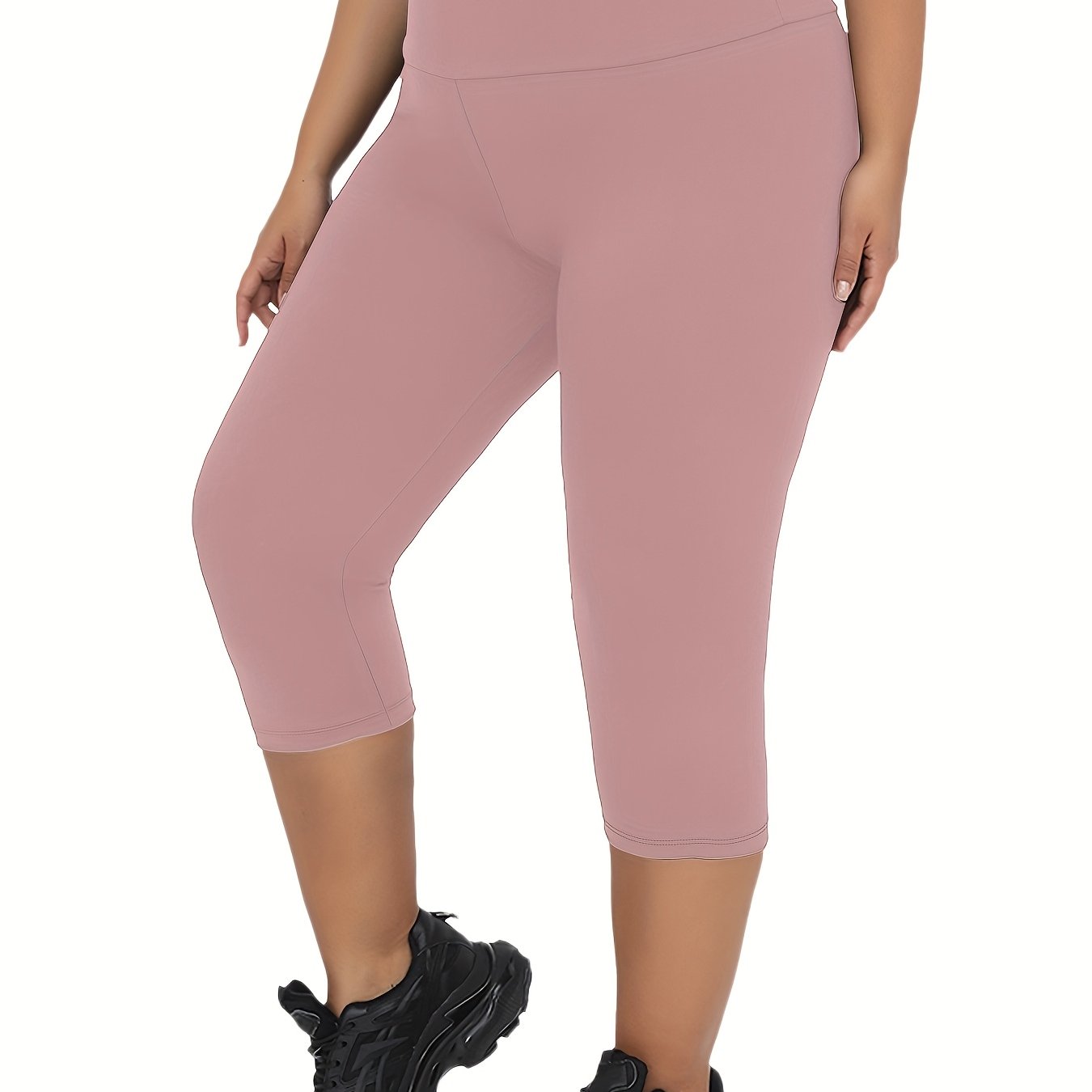 Plus Size Women's High Waisted Tummy Control Yoga Capris Black 3X Workout Leggings