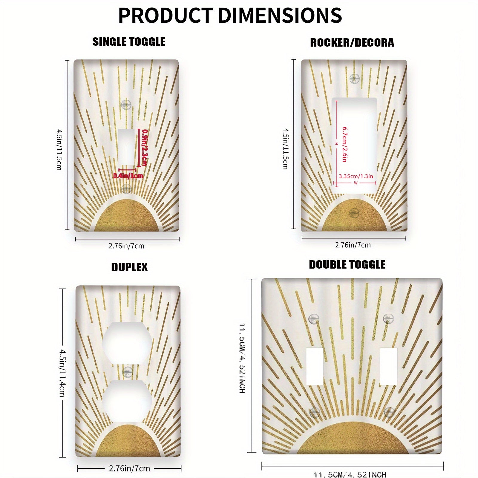 Золотая крышка выключателя света с восходом солнца, сделанная из небьющегося поликарбоната для кухни и домашнего офиса.