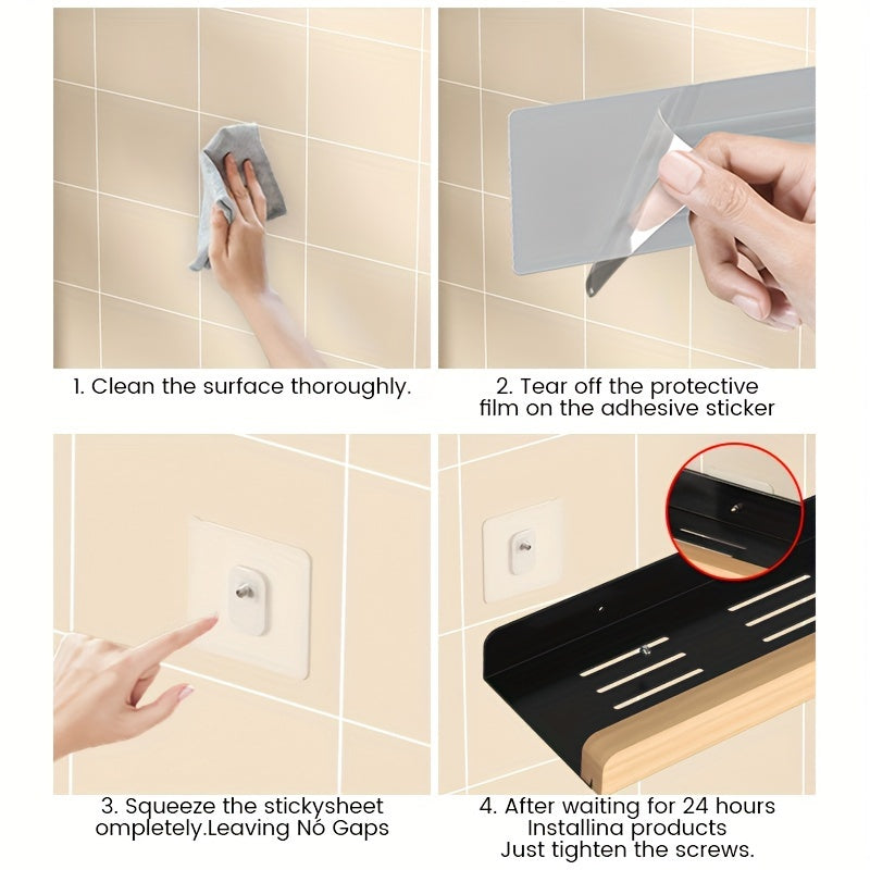 Wood and Metal Wall-Mounted Spice Rack with Hooks for Kitchen Storage