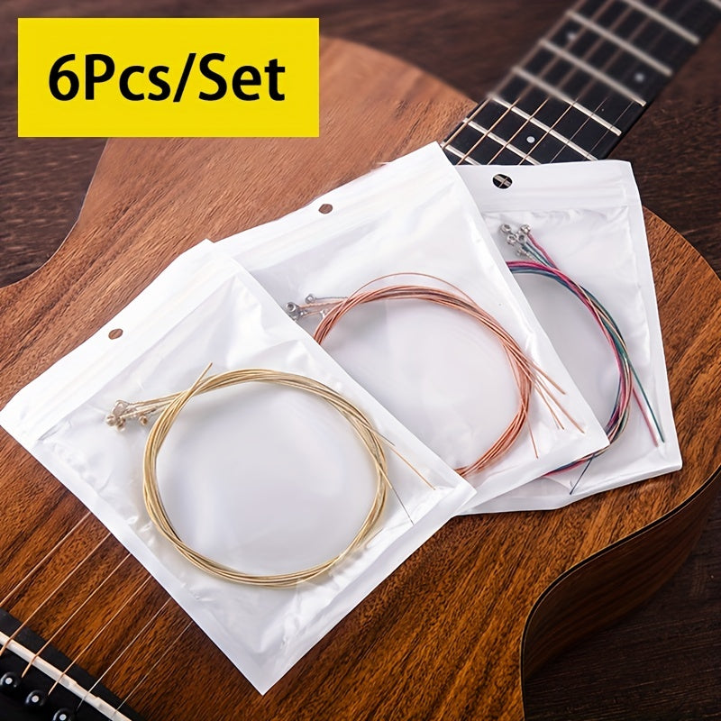 6pcs Acoustic Guitar Strings Bronze Coated Steel Replacement Set Yellow