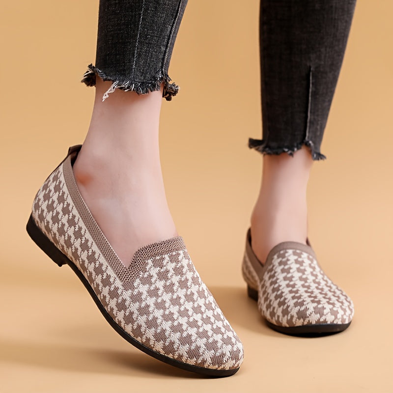Women's Breathable Plaid Flats Casual Slip-On Round Toe Shoes