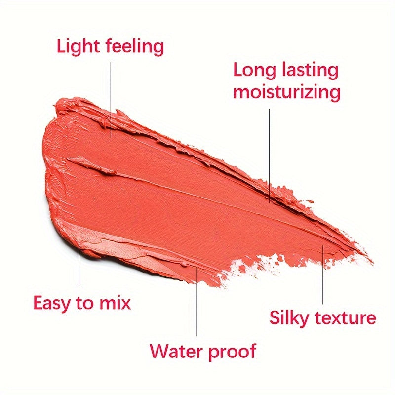 Tinte de mejillas rosa coral a prueba de agua, duradero, en barra para mujer