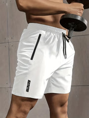 Men's Polyester Shorts with Zipper Pockets Elastic Waist Drawstring Summer Fitness