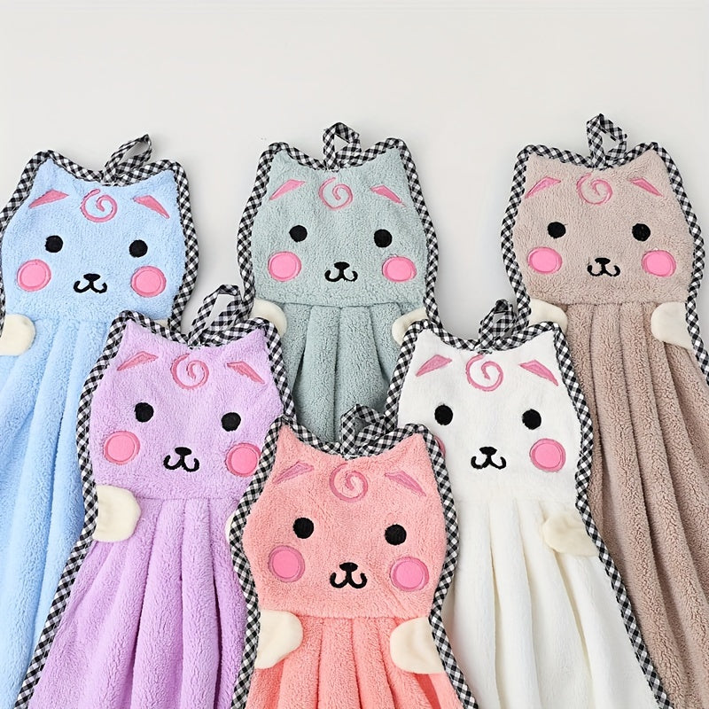 Cute Kitty Pattern Towels Soft Absorbent Coral Fleece Bathroom Towels