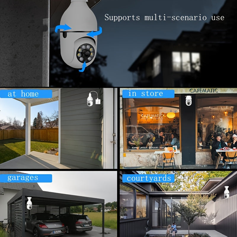 Wireless Security Camera Light Bulb Indoor Outdoor Motion Detection Two-Way Audio Alarm