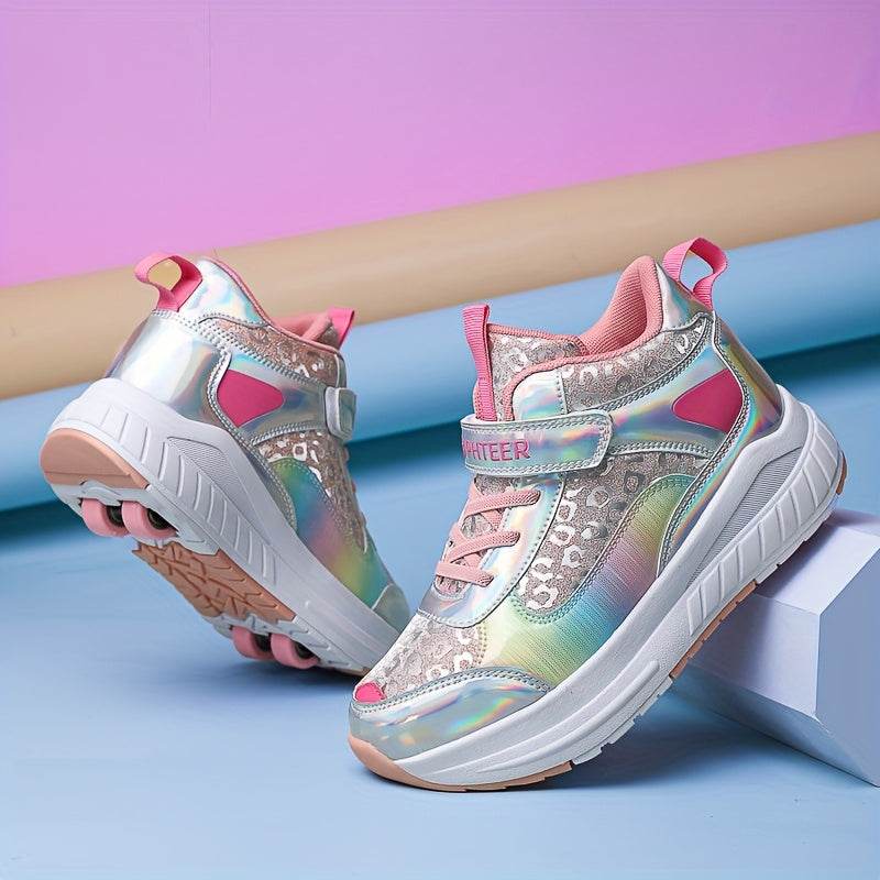 Kids Mid-Top Walking Shoes with Detachable Roller Skates for Boys and Girls