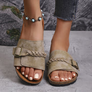 Women's Summer Casual Sandals Open-Toe Braided Straps Beige Brown