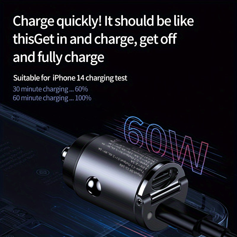 Mini tez zaryadlash avtomobil zaryadkasi, ikki portli Type C PD3.0, portativ mat