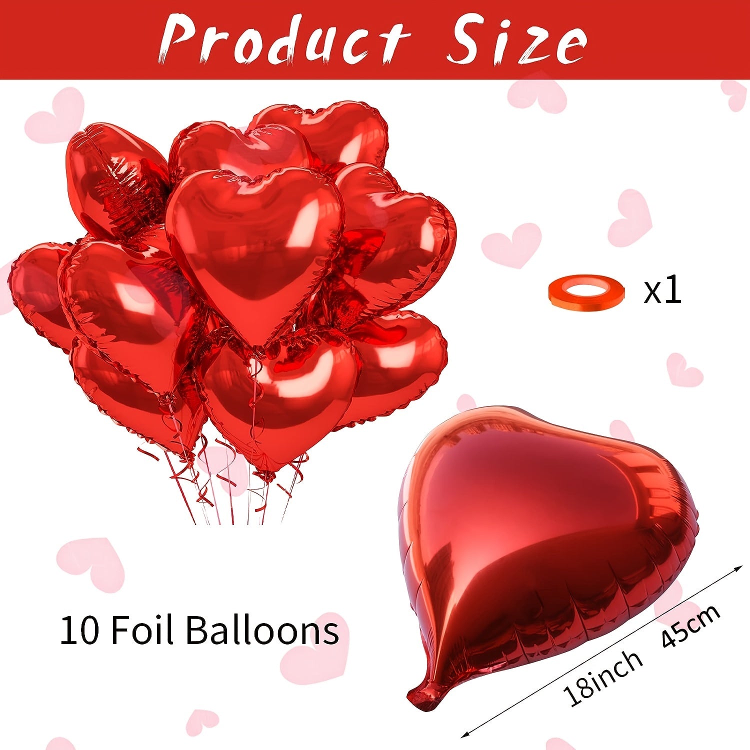 10-Pack Heart-Shaped Aluminum Foil Balloons for Valentine's Day Birthdays and Celebrations