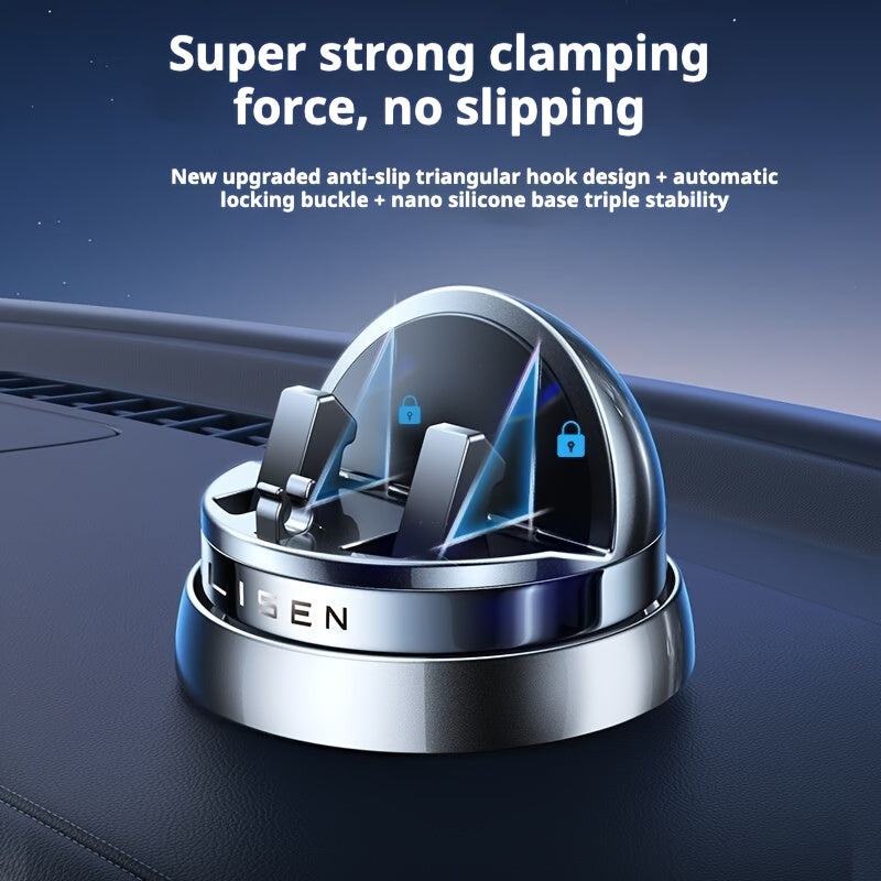 Rotatable Car Phone Holder with Strong Clamping Force Nano Silicone Base Waterproof Durable Metal Finish for iPhone Samsung
