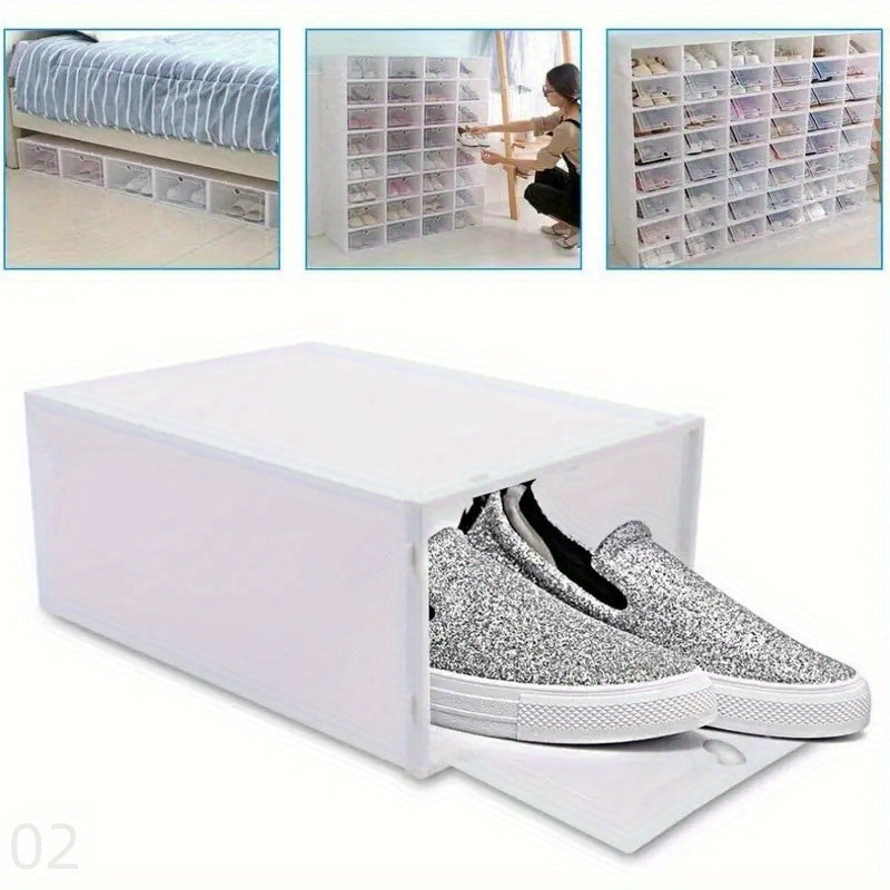 Transparent Plastic Shoe Boxes 6 Pack Stackable Foldable Storage Organizer