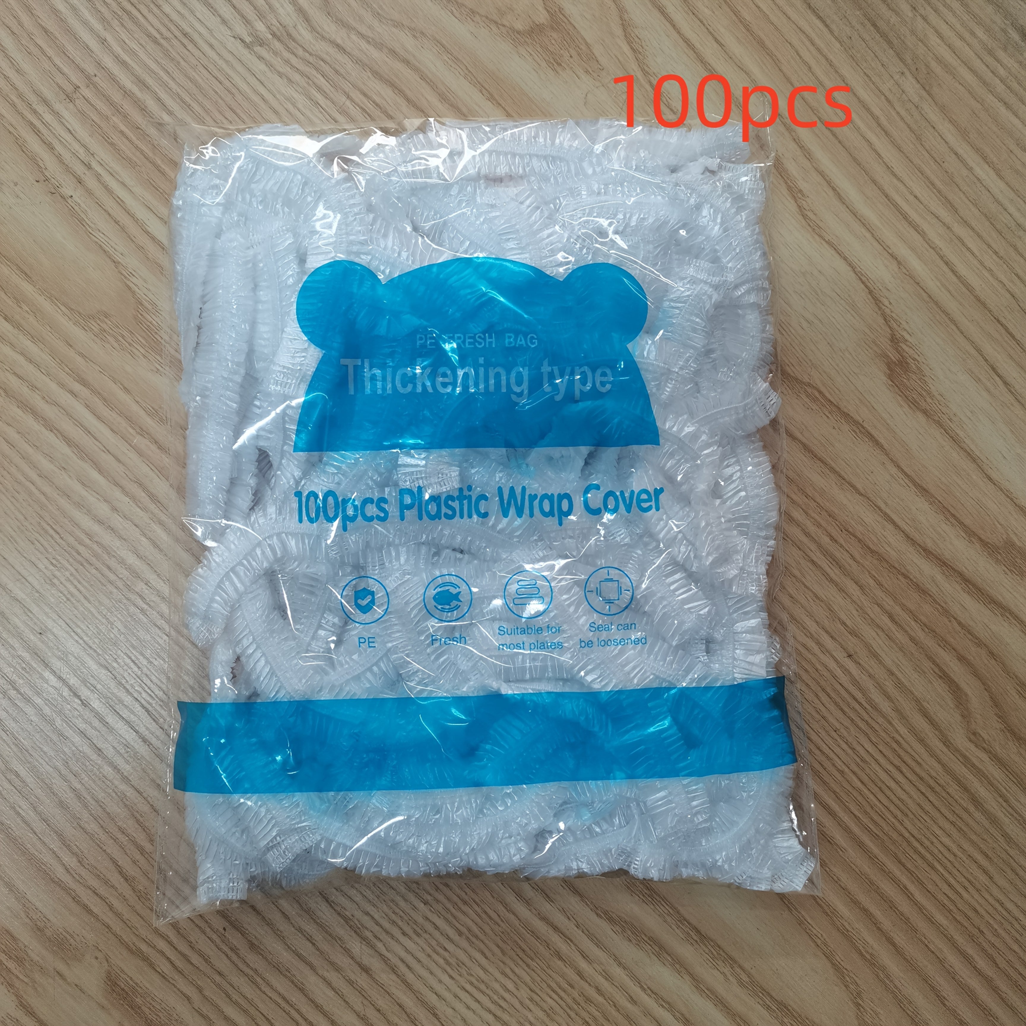 Paquete de 100 cubiertas de plástico transparente para envolver, protectores de almacenamiento de alimentos elásticos