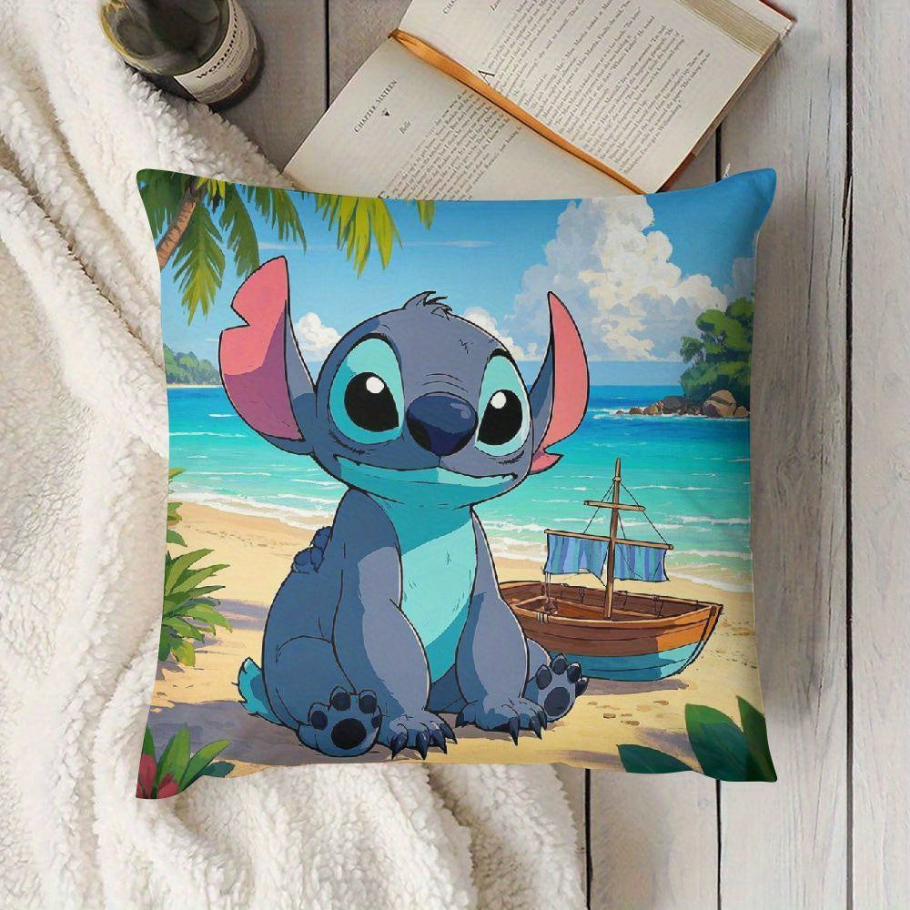 Two-Pack Disney Stitch Beach Scene Throw Pillow Covers Indoor Outdoor Living Room Decor