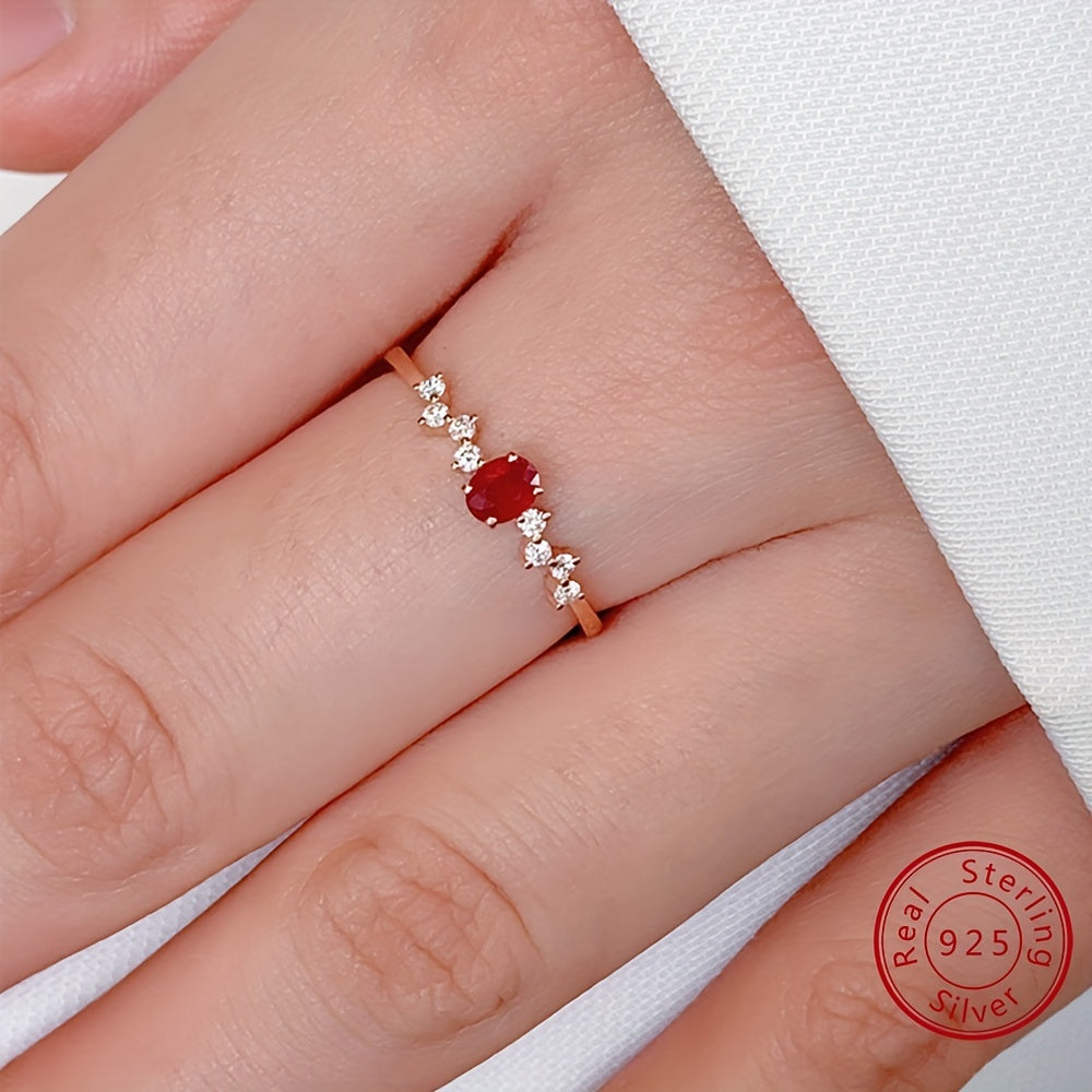 Винтажное кольцо из стерлингового серебра с кубическим цирконием и синтетическим рубином для женщин