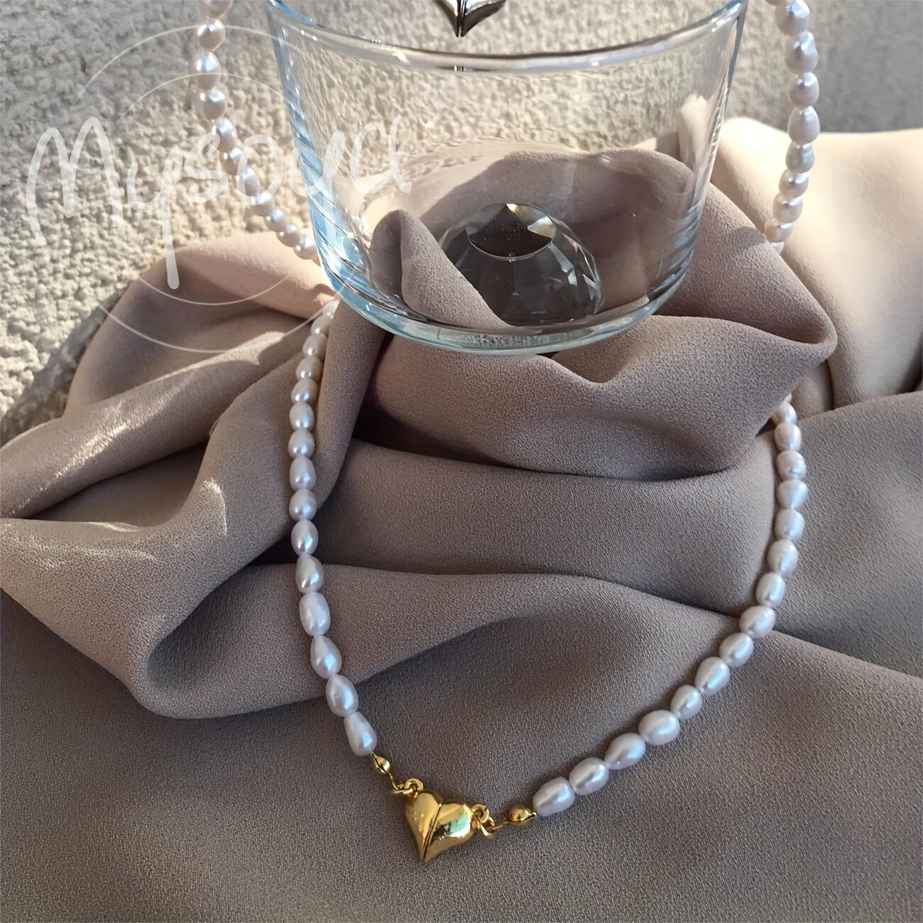 Handmade Necklace with Freshwater Rice-Shaped Pearls and Heart Pendant for Women or Men