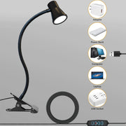 Clip-On Desk Lamp with 360° Adjustable Arm USB Powered Dimmable Space Theme