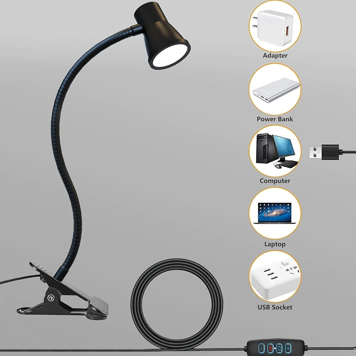 Clip-On Desk Lamp with 360° Adjustable Arm USB Powered Dimmable Space Theme
