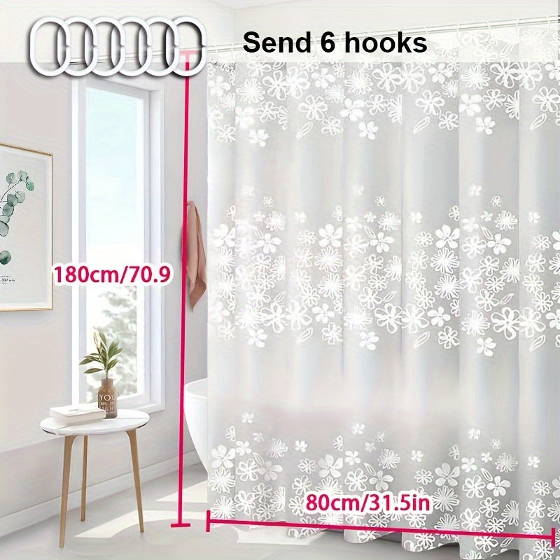 Floral Semi-Transparent Shower Curtain Waterproof Bathroom Window with Hooks