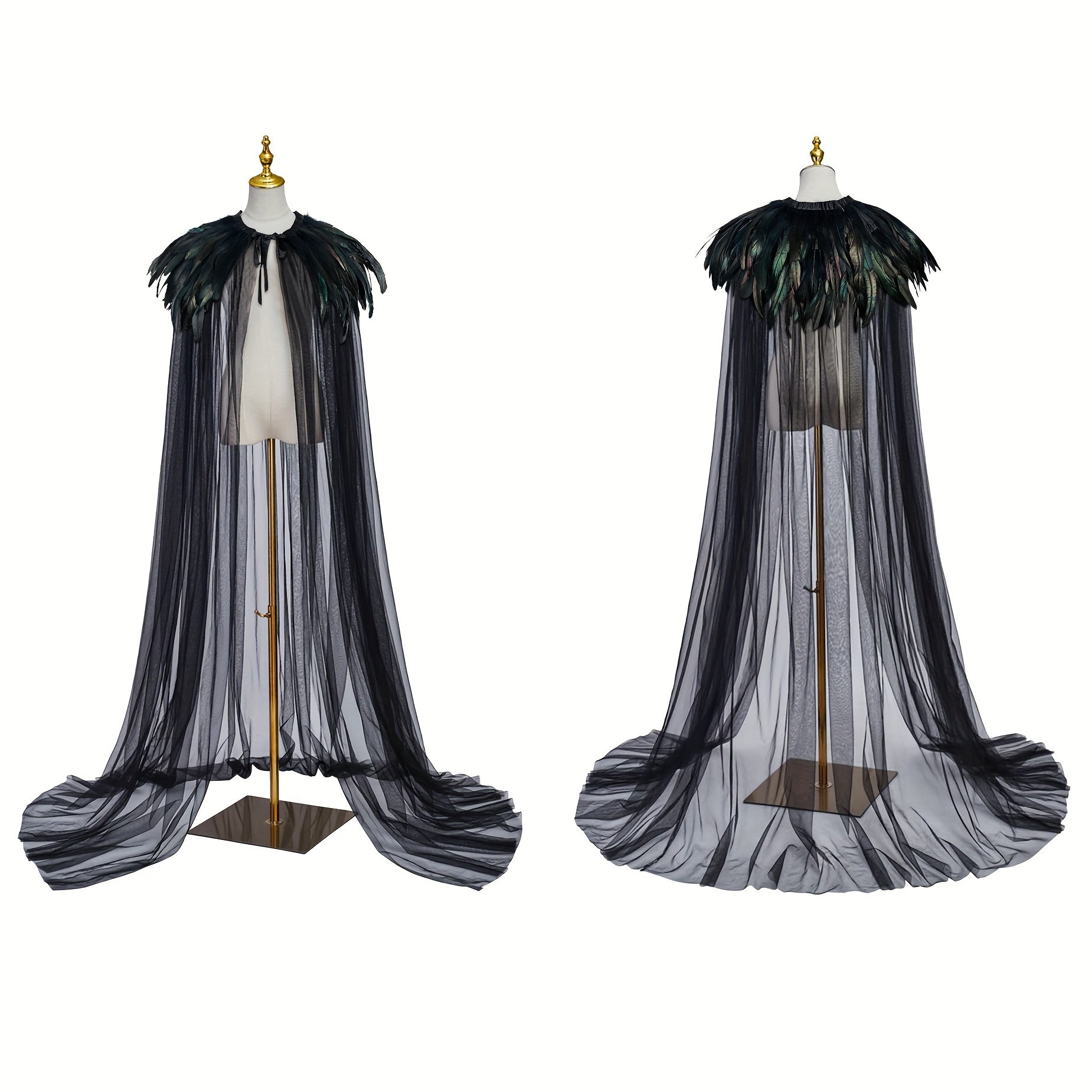 Evil Queen Witch Costume for Women with Feathered Cape Long Robe and Shawl