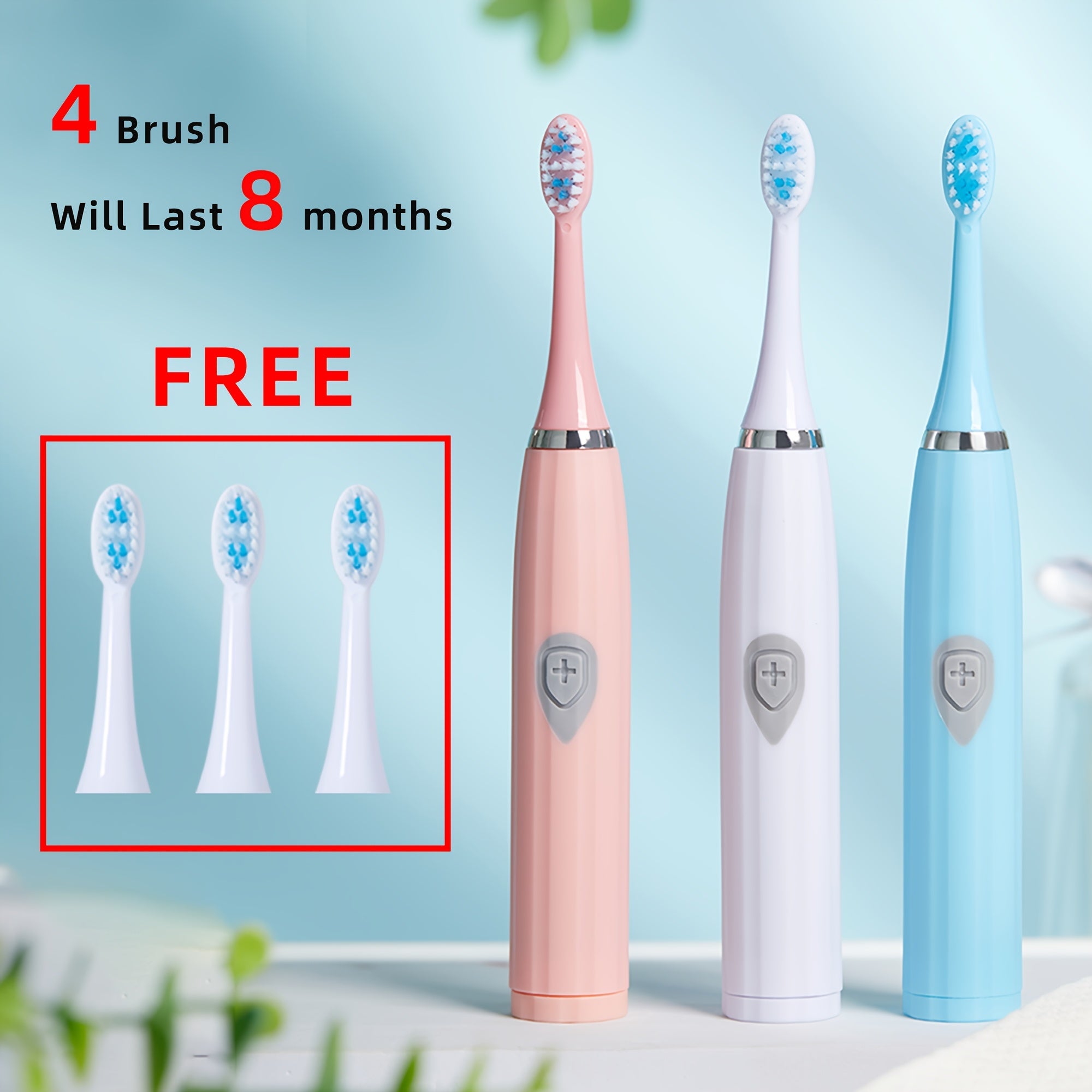 Electric Toothbrush Set with 4 Brush Heads Portable Battery-Powered Travel-Friendly