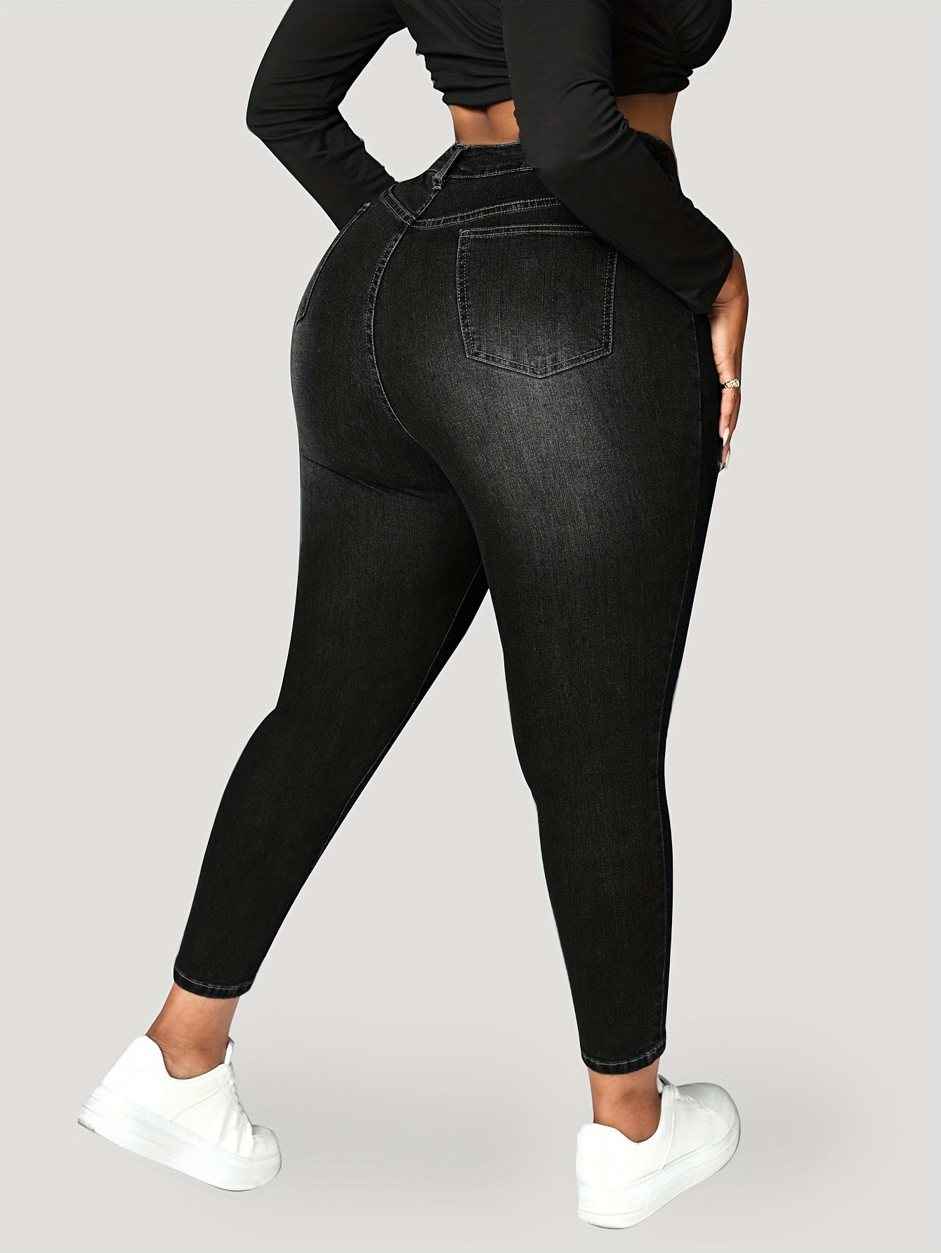 Women's Skinny Jeans Black Denim Mid-Rise Slim Fit Casual All-Season