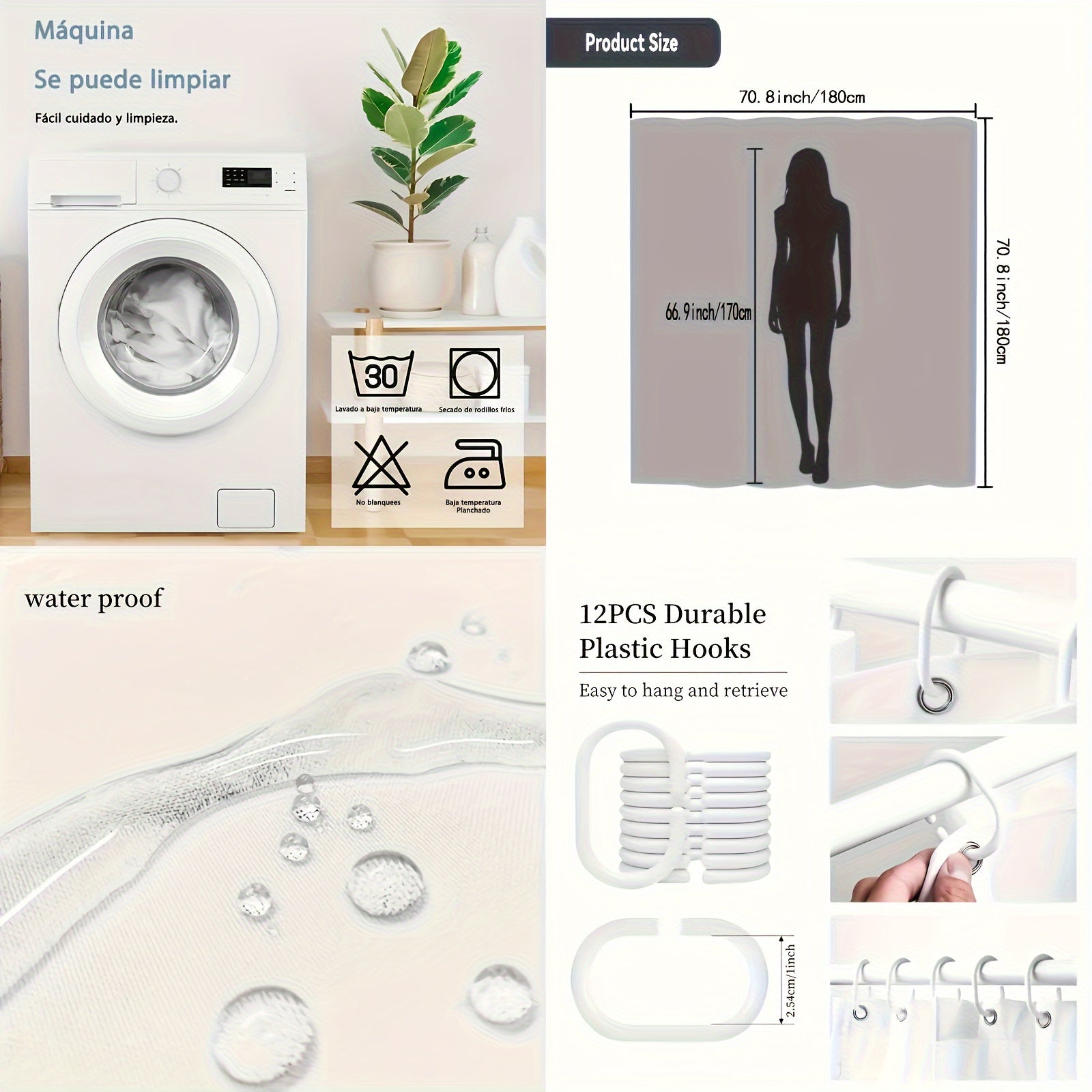 Водонепроницаемая занавеска для душа WhimsyCat с художественным дизайном котенка и крючками, машинная стирка и элегантный вариант для круглогодичного декора ванной.