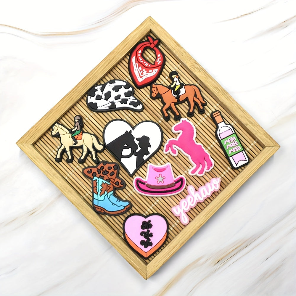 Kids Cowboy Shoe Charms Set PVC Plastic Assorted Designs Horse Boots Bandana