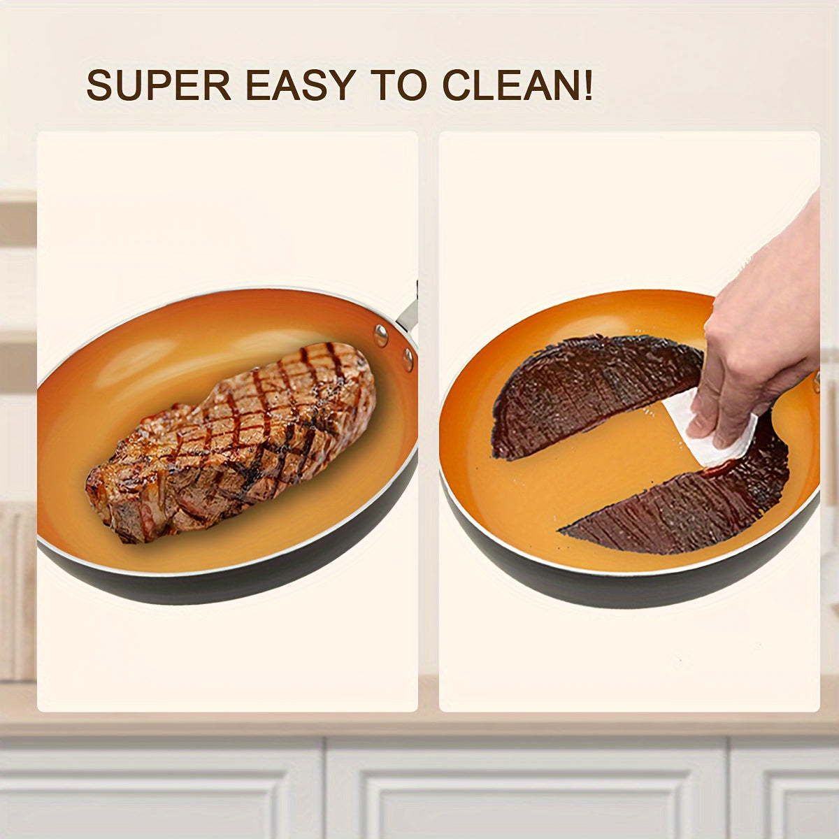 Juego de 3 sartenes antiadherentes con recubrimiento cerámico dorado, compatible con inducción, 20.3cm, 24.1cm, 27.9cm