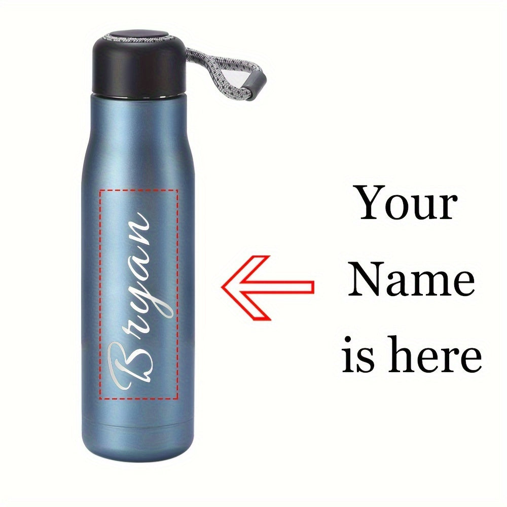 Personalized Stainless Steel Thermos Bottle with Laser-Engraved Text and Rope Design