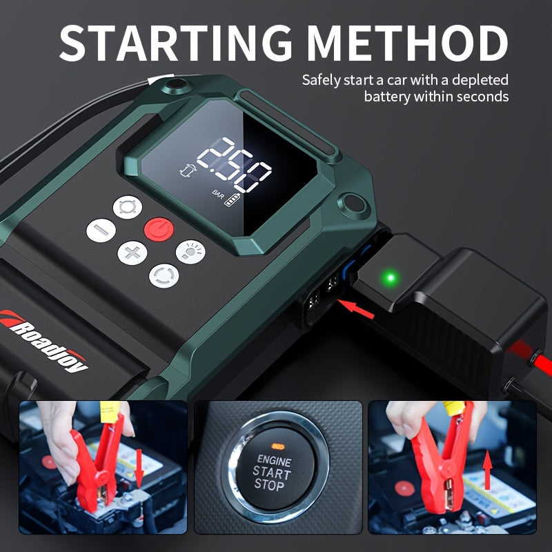 Портативный пуско-зарядное устройство для автомобиля с литиевой батареей 10000мАч, цифровой насос для шин, воздушный компрессор, USB-зарядное устройство