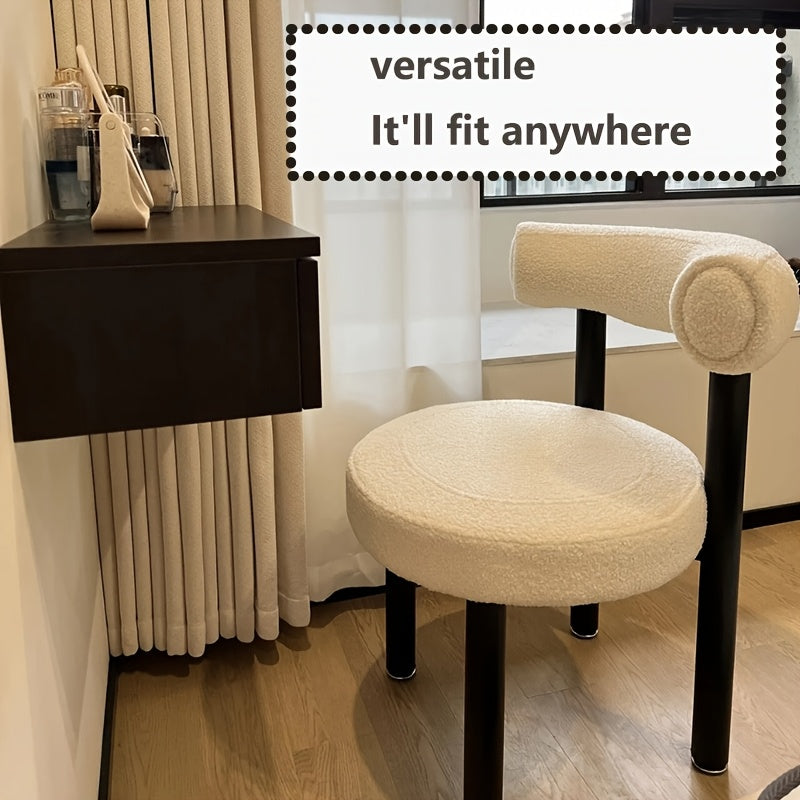 Nordic Cream Upholstered Dining Chair Vintage Style Solid Wood Legs No Assembly Suitable for Home Hotel