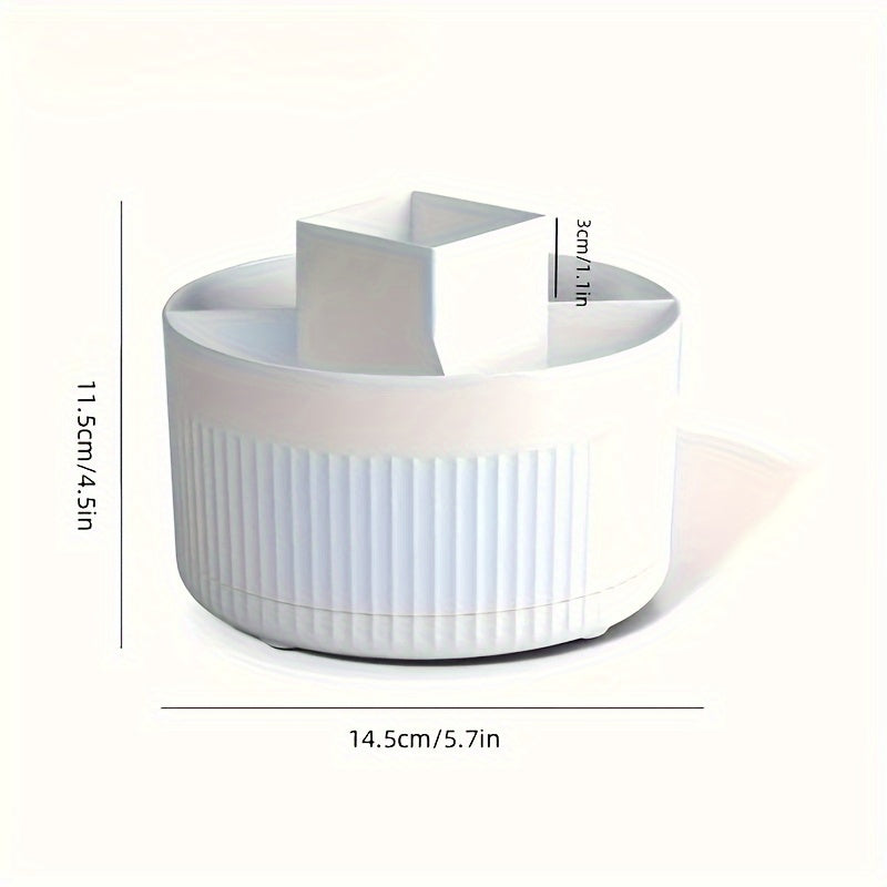 360° Rotating Cosmetic Organizer with Multiple Compartments and Pen Holder for Makeup and Skincare