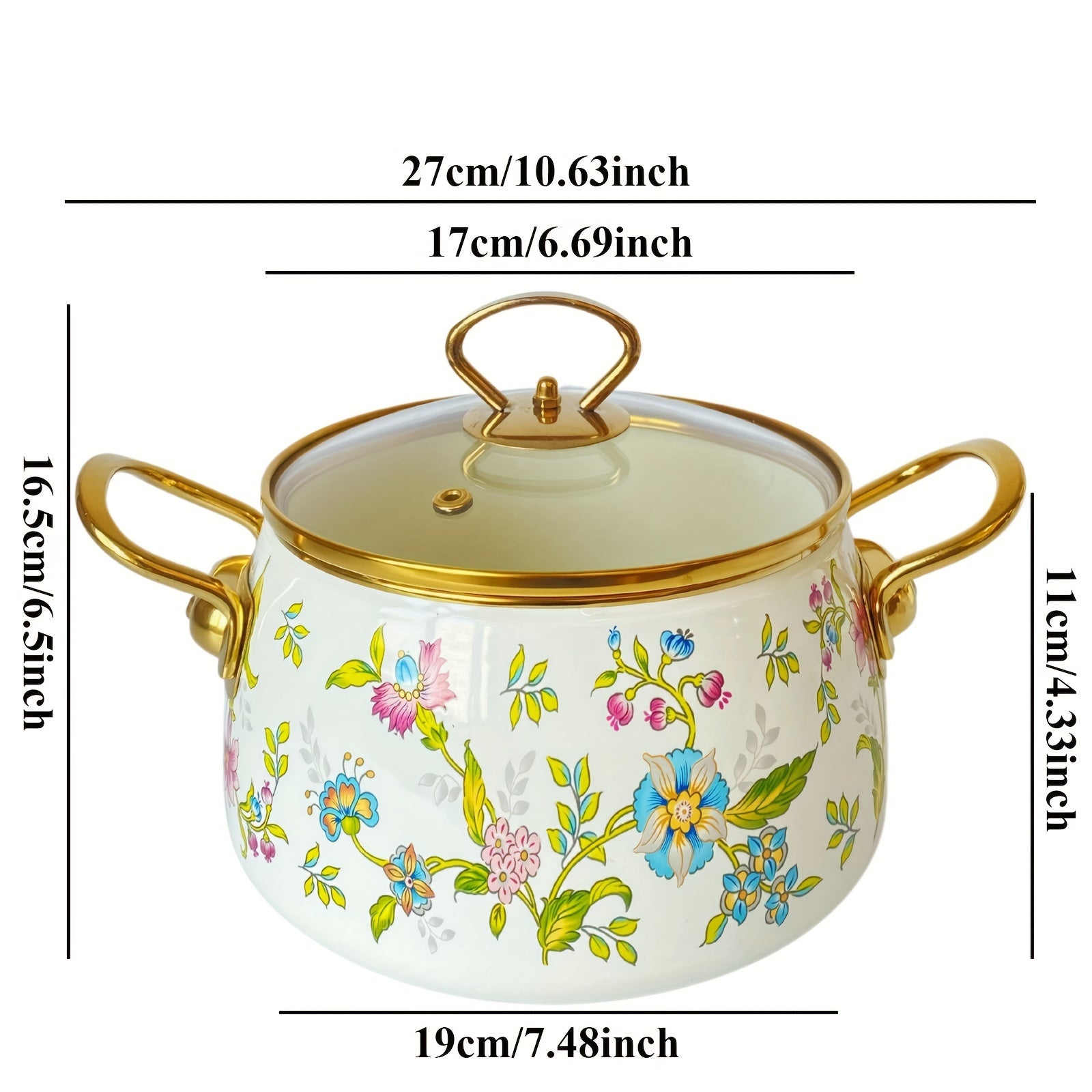 Zarif Frantsuz Gullar Enamel Pechka Qozon - Induksion Pishirish Plitalari uchun Mukammal, Elektr energiyasi talab qilinmaydi - Uy Oshxona va Ovqatlanish uchun Ideal