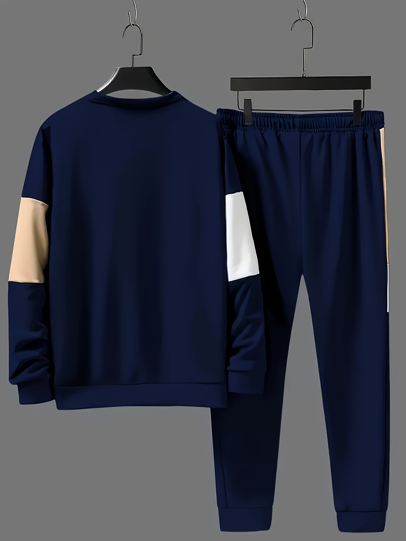Men's Polyester Casual Clothing Set with Round Neck Top and Drawstring Sweatpants