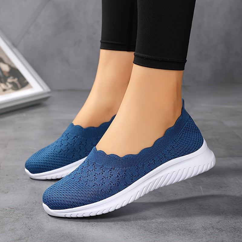 Plus-Size Women's Breathable White Slip-On Sneakers Casual Walking Shoes