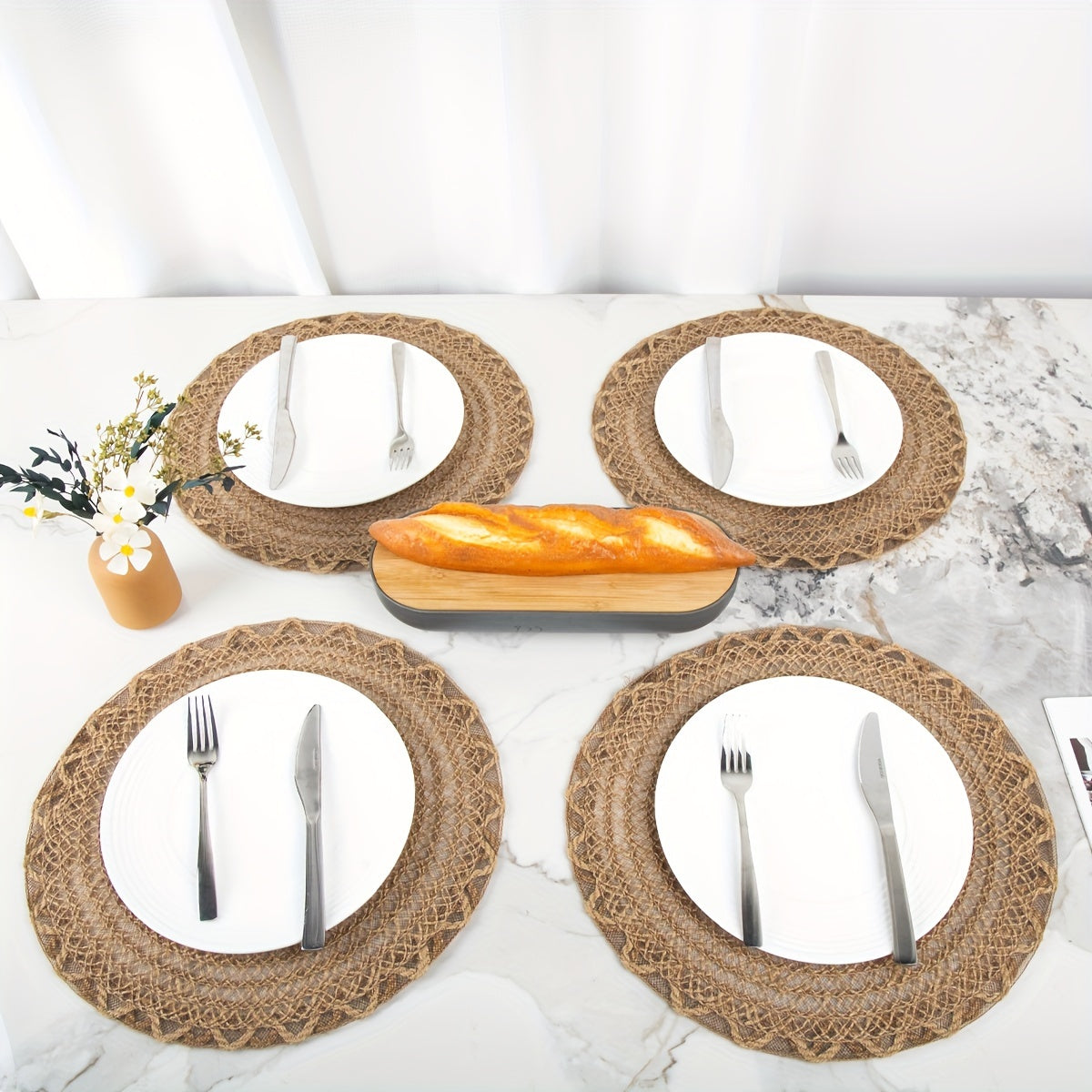 4 ta Jutdan yasalgan to'lqinli to'qilgan stol osti, stol bezatish uchun sirpanmaydigan orqa qismi bilan