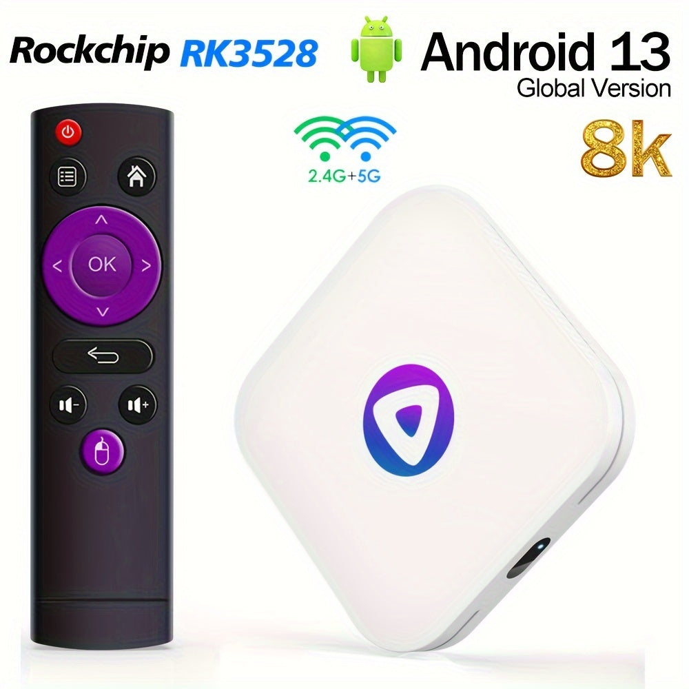 Smart TV Box Android 13 Quad-Core 8K HDR Wi-Fi Display USB 2.0 Wireless 4.0