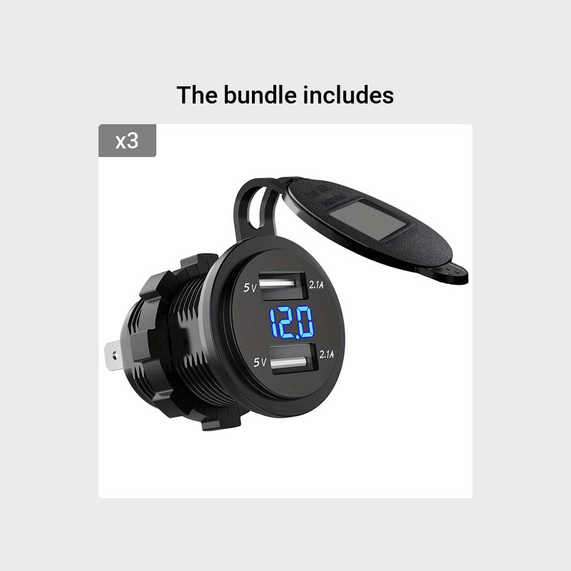 Dual USB Car Charger with Voltmeter for Boats and Motorcycles Black