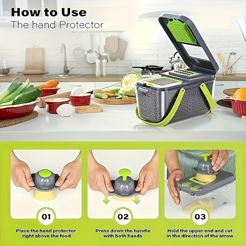 Kitchen Vegetable Cutter Set with 13 Blades, Egg White Filter, Hand Protector