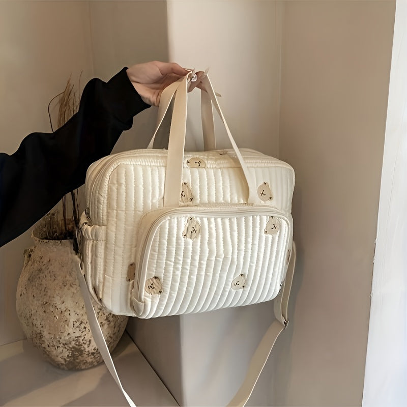 Korean Zipper Embroidery Storage Backpack for Mothers and Infants with Stroller Hanging Bag