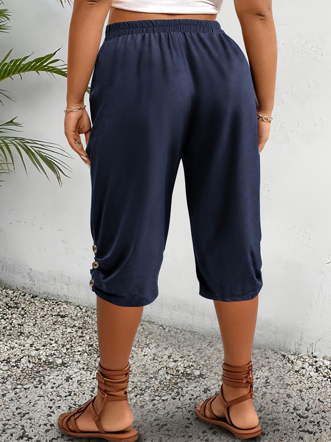 Pantalones cortos Bermuda de talle alto para mujer talla grande, sólidos, marrón, verano, casual, de pierna ancha